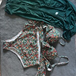 SHEIN Floral Bikini Set - Green and Red